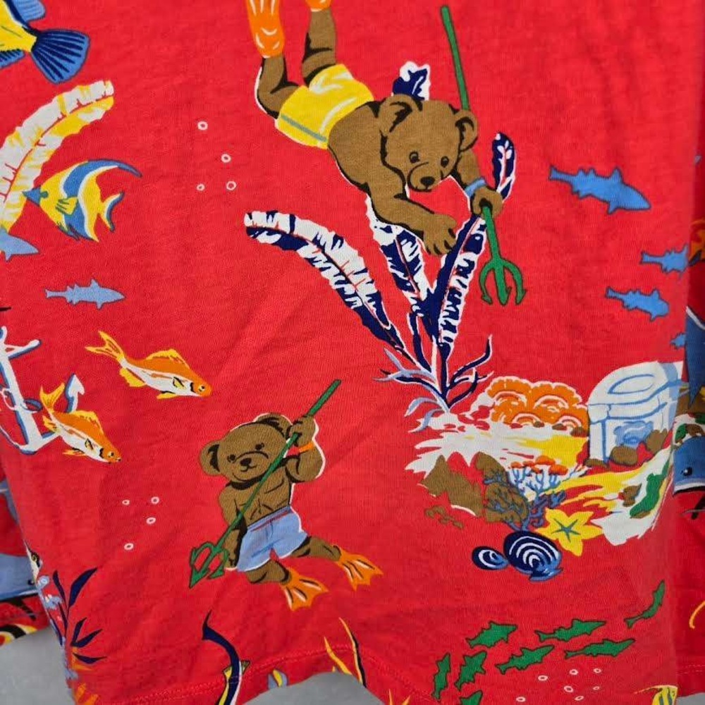 Polo Ralph Lauren Scuba Beach Bear XL Mens Tropical Print Hoodie Red Lightweight - Picture 3 of 8